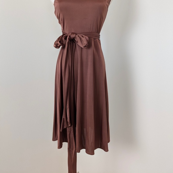 Banana Republic Asymmetrical Gold Mini Dress One Shoulder Open Belted Circle - Picture 2 of 11